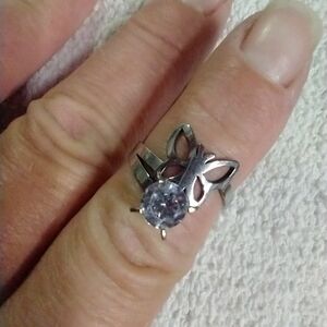 Silvertone stainless steel butterfly 🦋 crystal ring 7